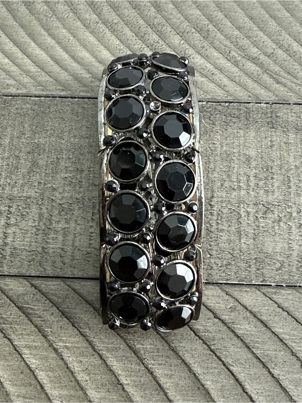 Black Rhinestone Stretch Cuff Bracelet - Picture 3 of 6